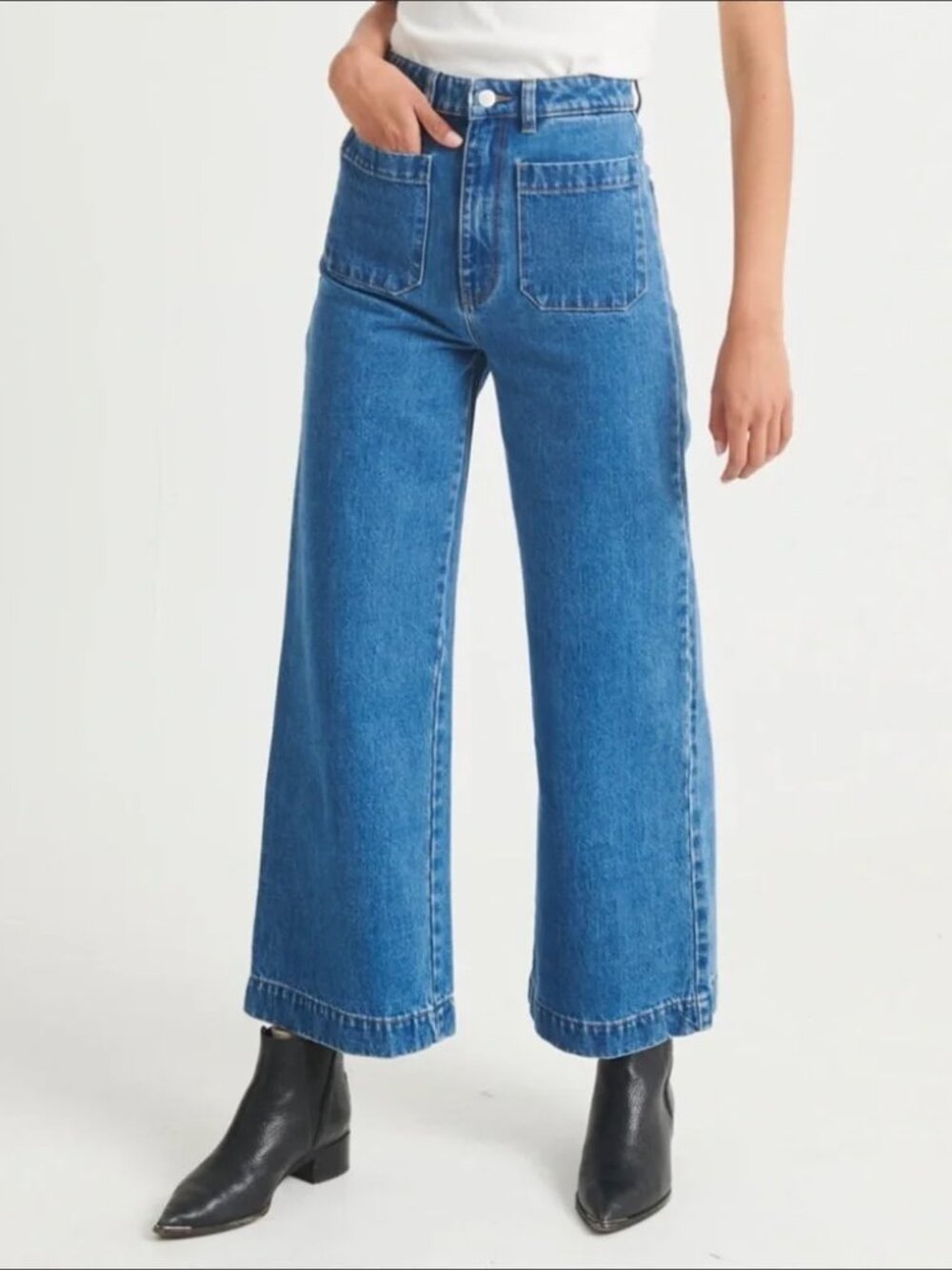 Rolla’s Sailor Jean High Rise Wide Leg Jean Ashley Blue Denim Wash Women’s 24